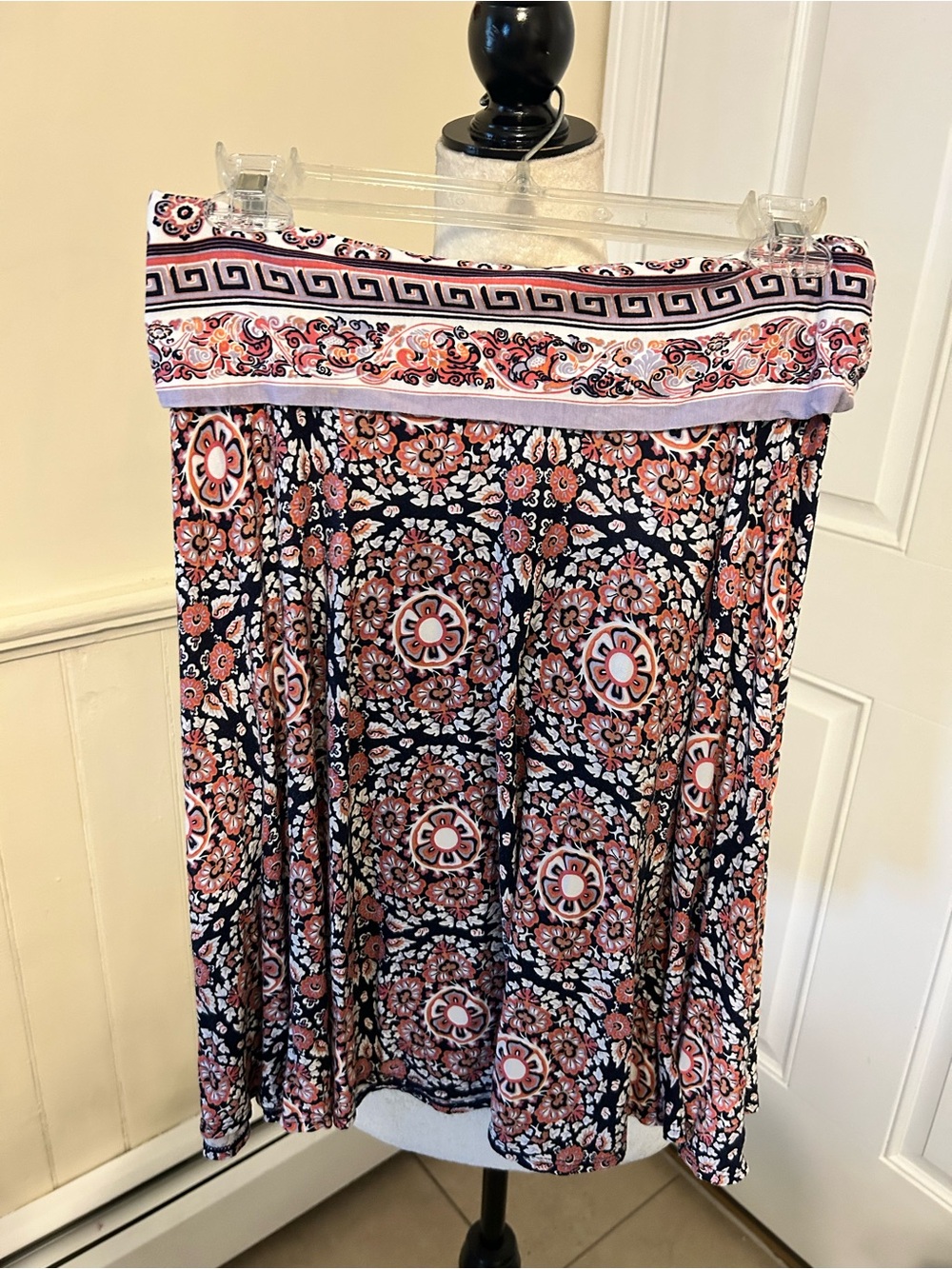 Max Studio Boho Floral Mandala Print Fold-Over Midi A-Line Skirt/Size Medium